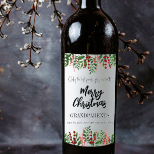 Christmas Pregnancy Baby Announcement Grandparent  Wine Label