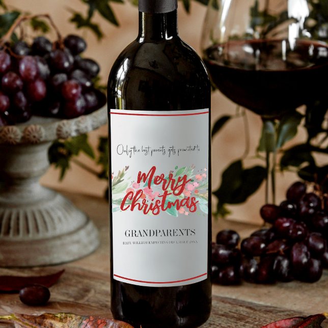 Christmas Pregnancy Baby Announcement Grandparent  Wine Label (Christmas Pregnancy Baby Announcement Grandparent Wine Label)