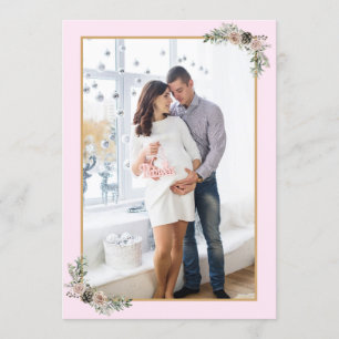 Christmas Pregnancy Girl Pink Modern Floral Photo Invitation