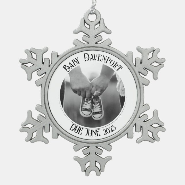 Christmas Pregnancy Photo Snowflake Pewter Christmas Ornament (Front)