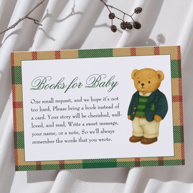 Christmas Preppy Bear Baby Shower Books for Baby Enclosure Card (Creator Uploaded)