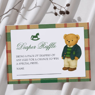 Christmas Preppy Bear Baby Shower Diaper Raffle Enclosure Card