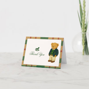 Christmas Preppy Bear Baby Shower  Thank You Card
