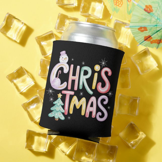 Christmas Preppy Tree Snowman Glitter Coquette Can Cooler (In Situ Summer)