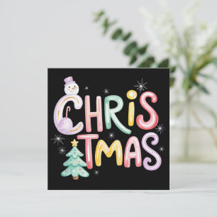 Christmas Preppy Tree Snowman Glitter Coquette Holiday Card
