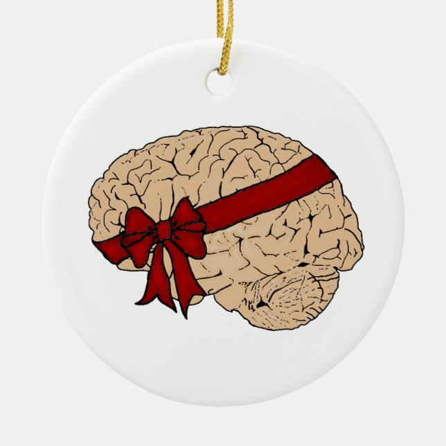Christmas Present Brain Ceramic Tree Decoration (Front)