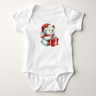 Christmas present polar bear baby bodysuit