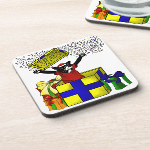 Christmas Present Surprise Cat Coaster