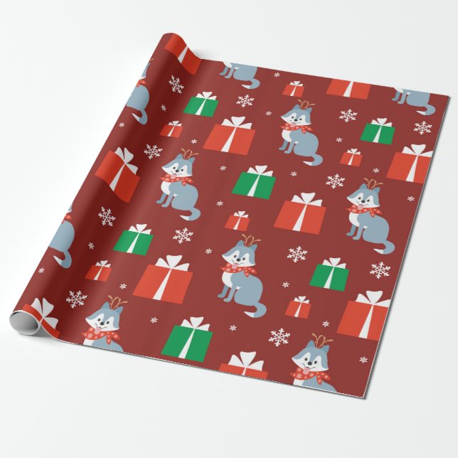Christmas Presents And Husky Pattern Wrapping Paper (Unrolled)