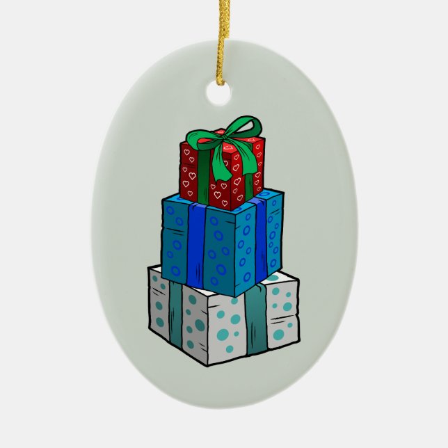 Christmas Presents Ceramic Tree Decoration (Front)