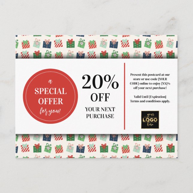 Christmas Presents Custom Coupon Discount  Postcard (Front)