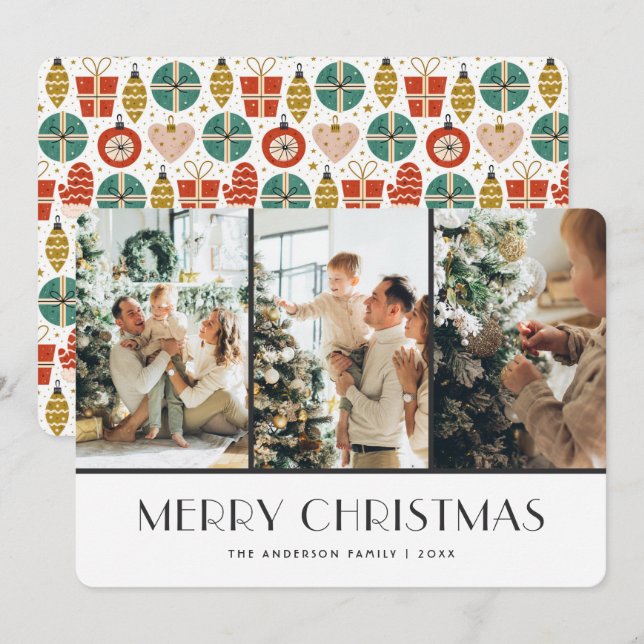 Christmas Presents Ornaments Gloves Snow Photo Holiday Card (Front/Back)