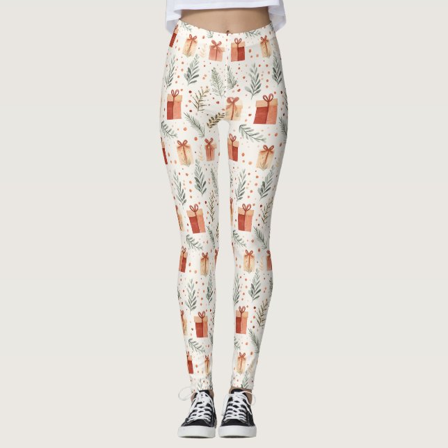 Christmas Presents, Polka Dots and Botanicals Leggings (Front)
