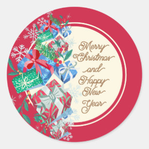 Christmas presents red classic round sticker
