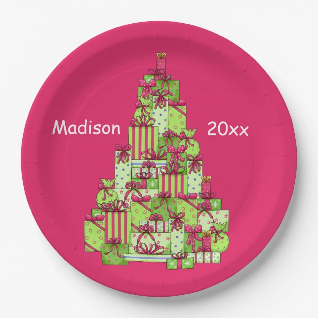 Christmas Presents Tree Name Personalised Paper Plate (Front)