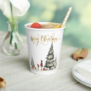 Christmas presents under the tree paper cups