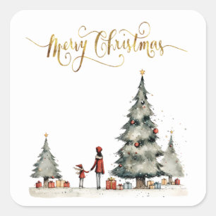 Christmas presents under the tree square sticker