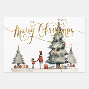 Christmas presents under the tree wrapping paper sheet