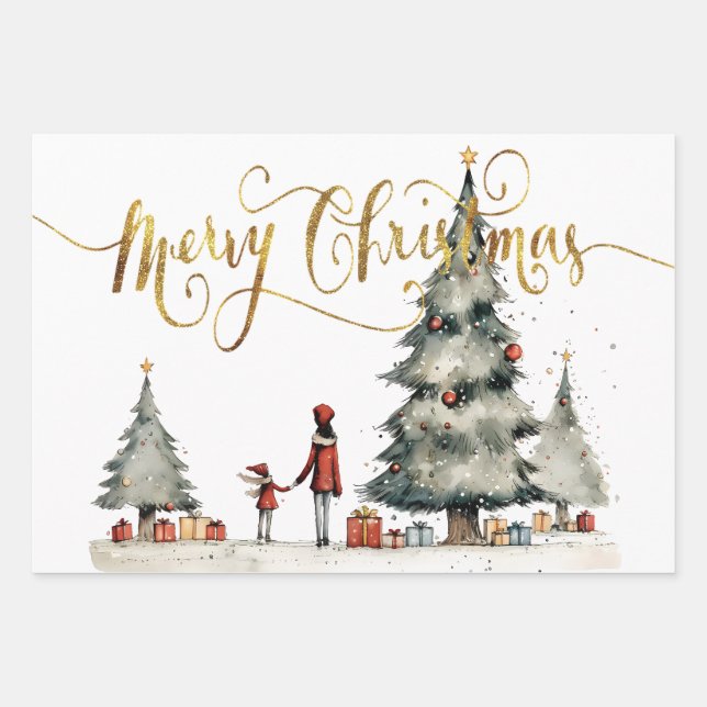 Christmas presents under the tree wrapping paper sheet (Front)