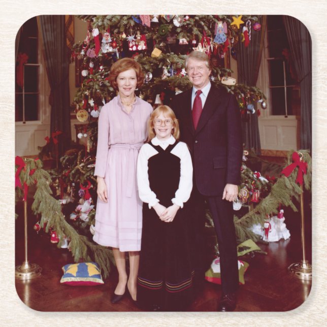 Christmas President James Jimmy Carter White House Square Paper Coaster (Front)