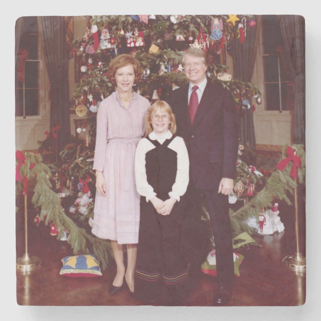 Christmas President James Jimmy Carter White House Stone Coaster (Front)