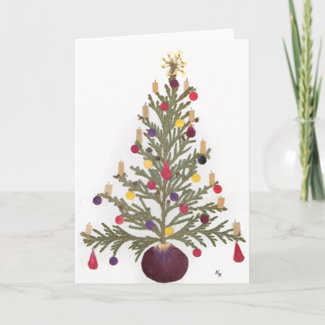 Christmas Pressed Flower Design Holiday Card (Front)