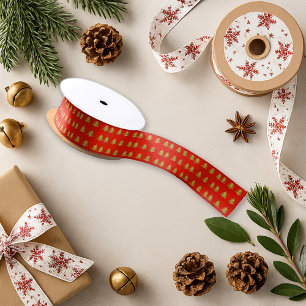 Christmas Pressed Gold Foil Trees  Satin Ribbon