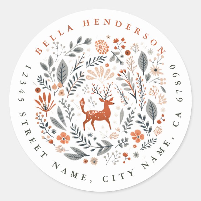Christmas Pretty Deer Round Stickers (Front)