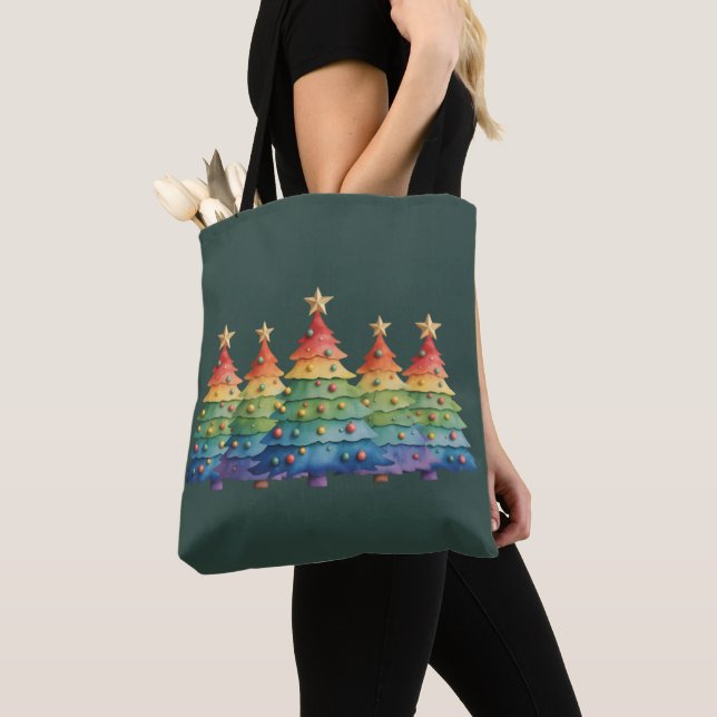 Christmas Pride Rainbow LGBTQ Equal Rights Gay  Tote Bag (Close Up)