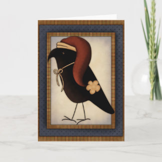 Christmas Primitive Crow Design Holiday Card
