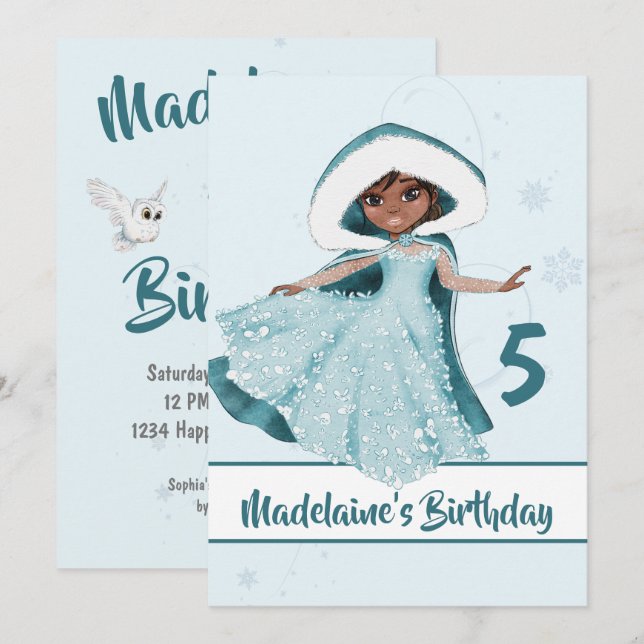 Christmas Princess Birthday Dark Hair Snowflakes Invitation (Front/Back)