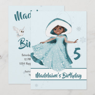 Christmas Princess Birthday Dark Hair Snowflakes Invitation