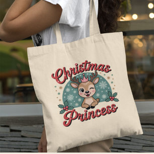 Christmas Princess Cute Girly Reindeer Christmas Tote Bag