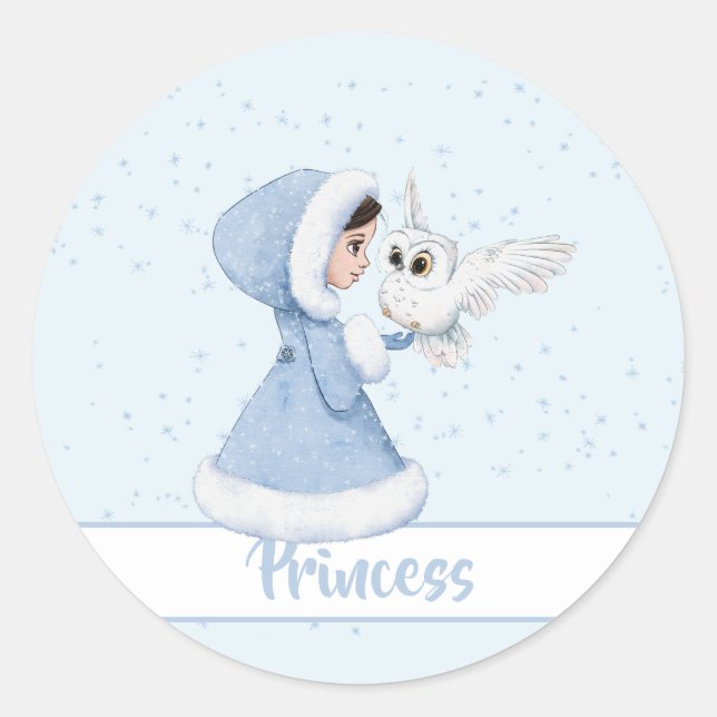 Christmas Princess Owl Winter Snowflakes Classic Round Sticker (Front)