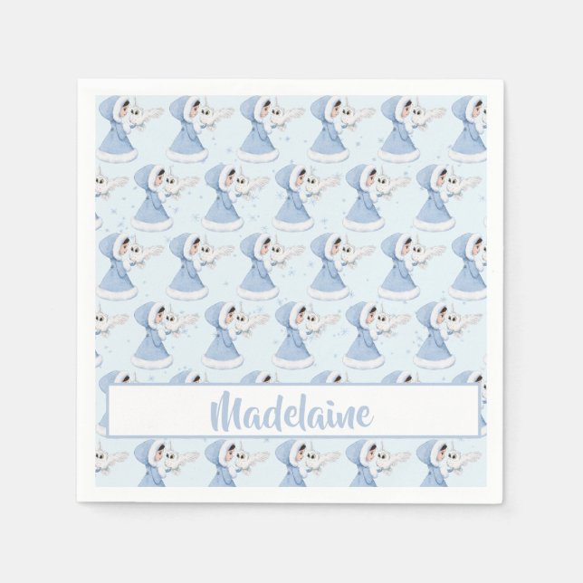 Christmas Princess Owl Winter Snowflakes Napkin (Front)