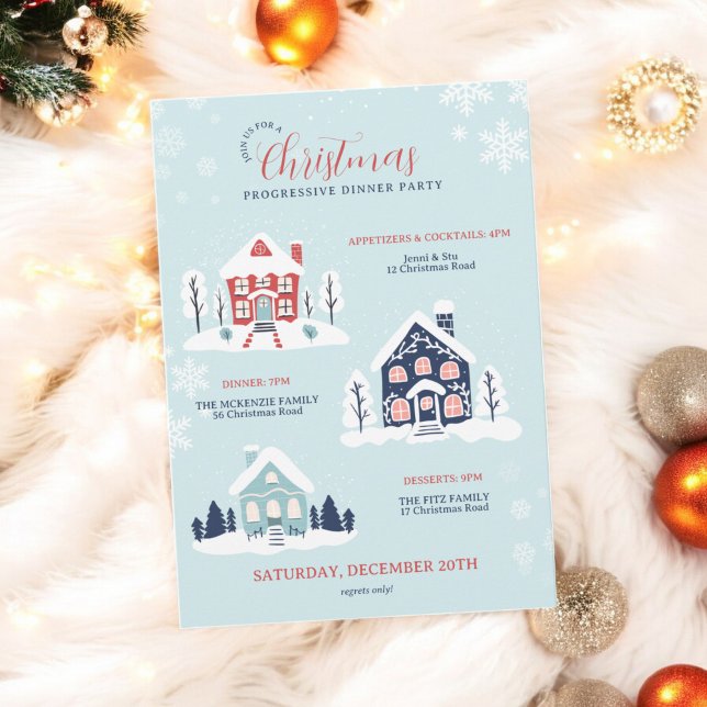Christmas Progressive Dinner Party Snowy Village Invitation (Christmas Progressive Dinner Party Snowy Village Invitation)