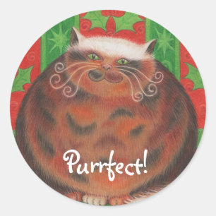 Christmas Pud 'Purrfect!' round sticker