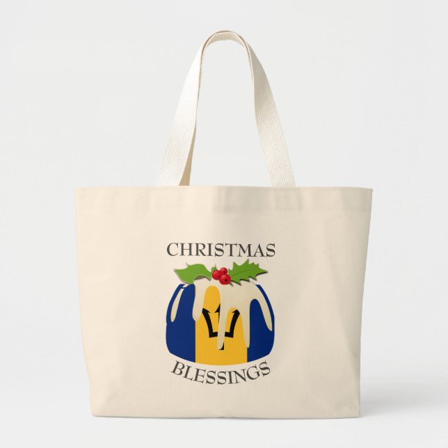 Christmas Pudding BARBADOS FLAG Large Tote Bag (Front)