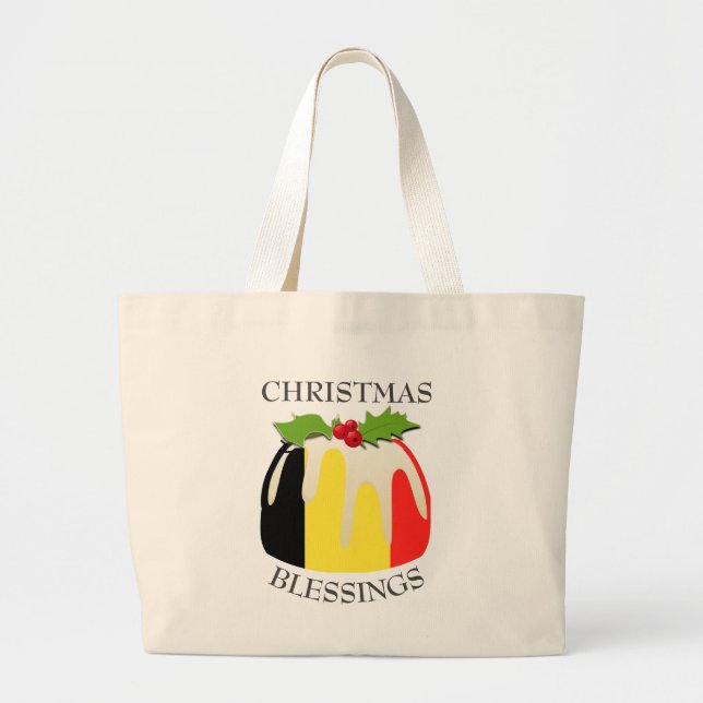 Christmas Pudding BELGIUM FLAG Large Tote Bag (Front)