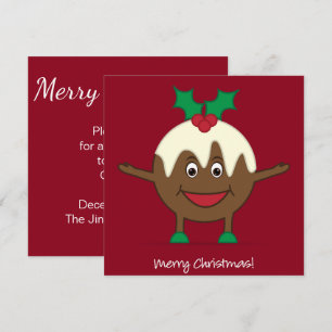 Christmas pudding cartoon character invitation