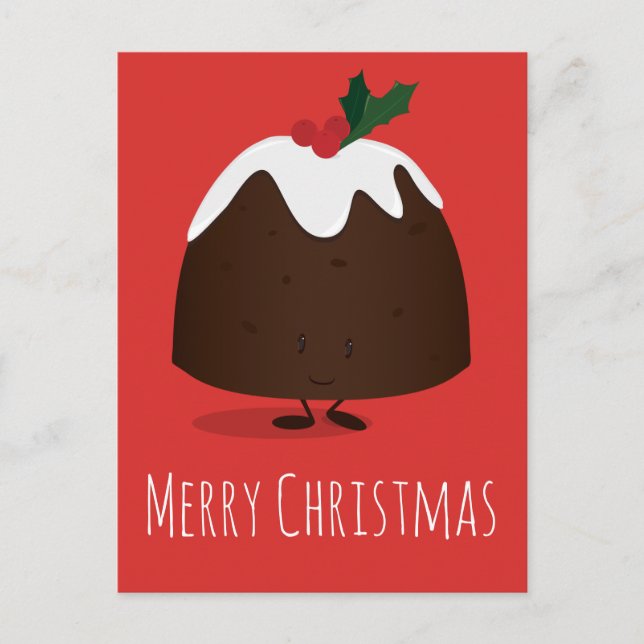 Christmas Pudding Cartoon Cute Xmas Postcard (Front)