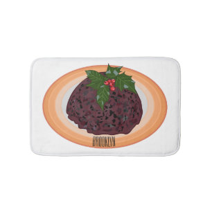 Christmas pudding cartoon illustration  bath mat