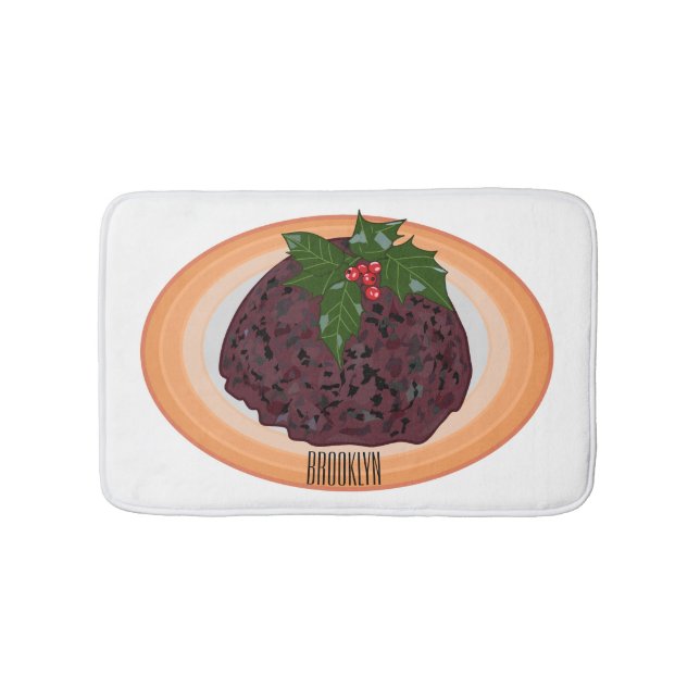 Christmas pudding cartoon illustration  bath mat (Front)