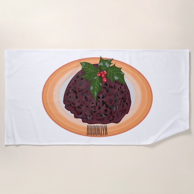 Christmas pudding cartoon illustration  beach towel (Front)