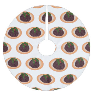 Christmas pudding cartoon illustration  brushed polyester tree skirt
