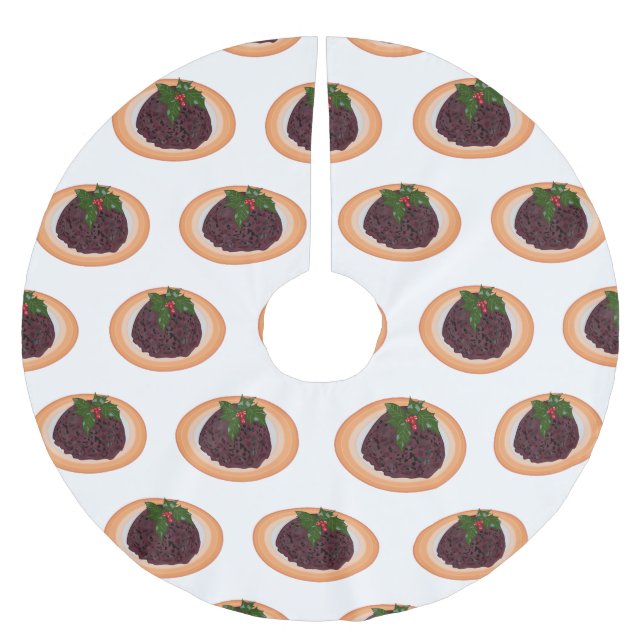 Christmas pudding cartoon illustration  brushed polyester tree skirt (Front)