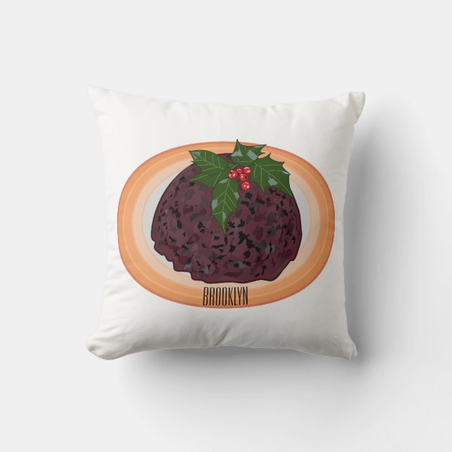 Christmas pudding cartoon illustration cushion (Front)