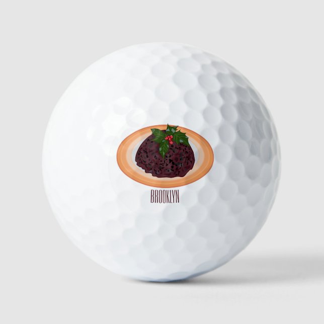 Christmas pudding cartoon illustration golf balls (Front)