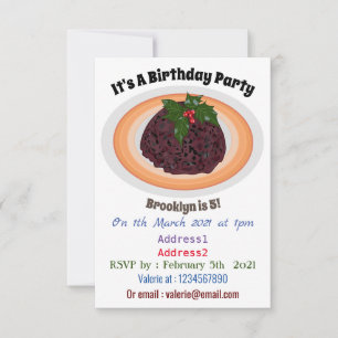 Christmas pudding cartoon illustration invitation