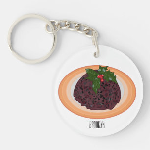 Christmas pudding cartoon illustration  key ring